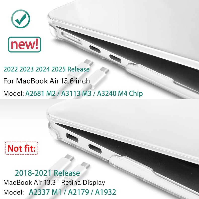 May Chen غطاء لجهاز MacBook Air 13.6 بوصة 2025 2024 2023 2022 إصدار A3240 M4 A3113 M3 A2681، غطاء صلب بلاستيكي لجهاز MacBook Air 13.6" مع شاشة Retina يتناسب مع Touch ID، شفاف كريستالي - Image 3